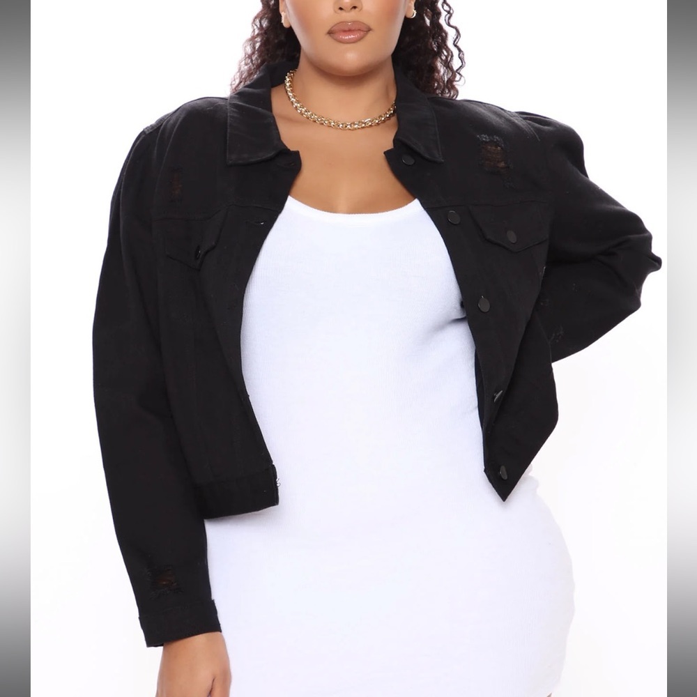 Fashion Nova Black Distressed Puff Sleeve Denim Jacket
